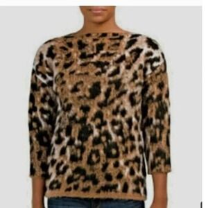 Lineamaglia Italy Leopard Print Fuzzy‎ Mohair Blend Sweater Women Large Anthro